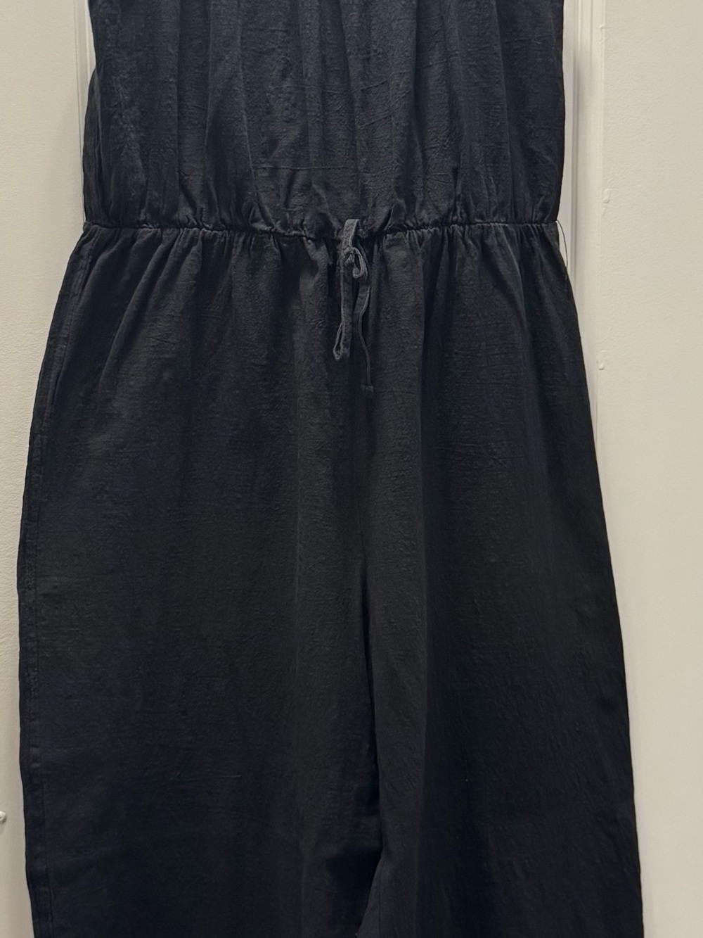 Black wide leg linen jumpsuit